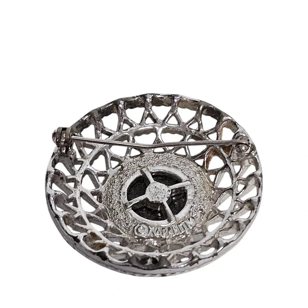 Sarah Coventry Vintage Brooch Pin Black Cabochon Round Silver Tone Costume‎